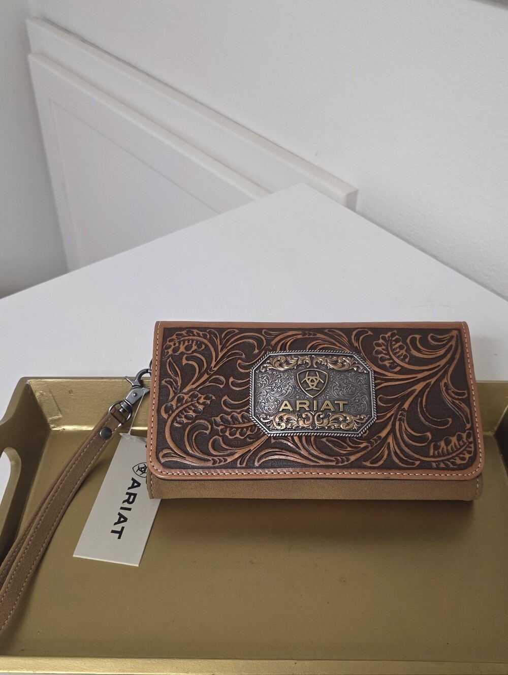 Ariat Tooled Leather Wristlet Wallet - Brown